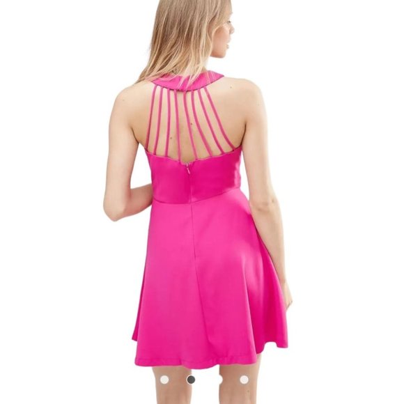 Adelyn Rae Mini Skater Dress, Pink Cage Back Sleeveless Halter Women's Large - Picture 13 of 14